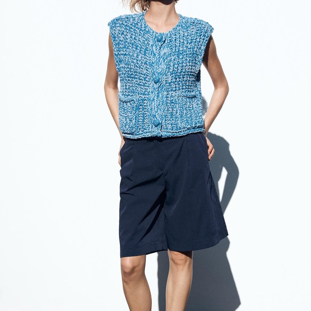 ZARA CHUNKY KNIT VEST BLUE NWT